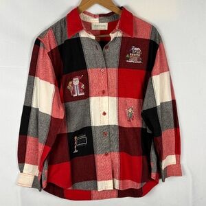 VTG Women Christmas Long Sleeve Button Up Embroidered Shirt Sz L Lemon Grass